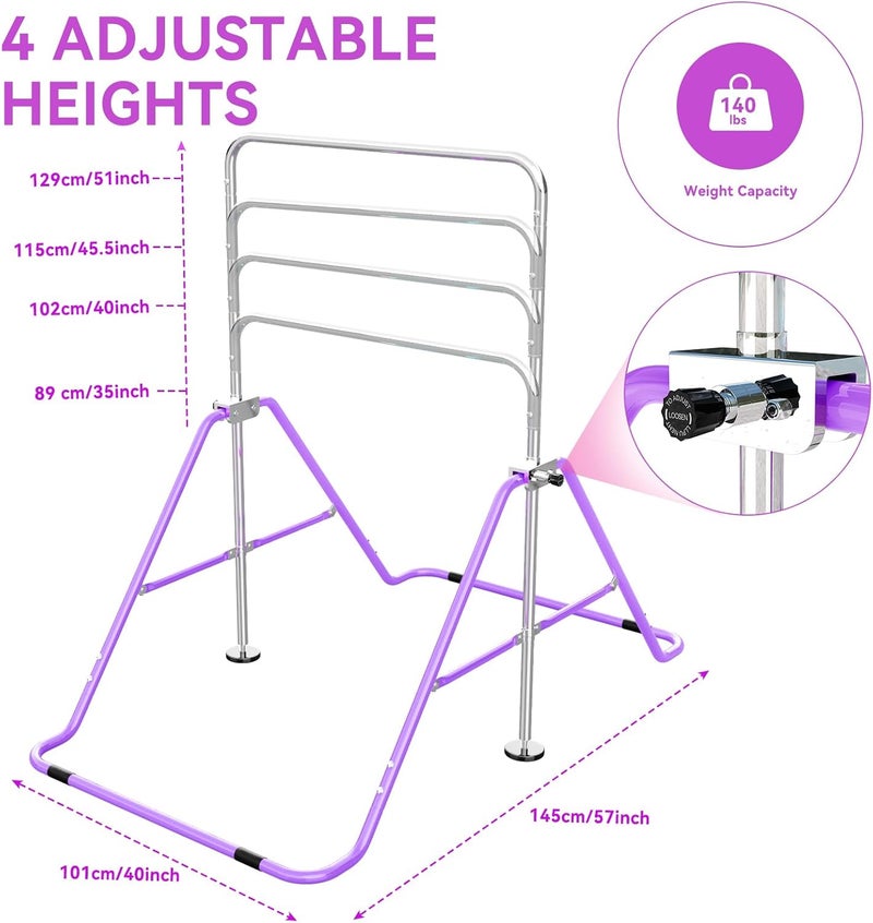 FINME Gymnastics Bar for Kids with Gymnastics Rings, Height Adjustable Gymnastics Horizontal Bar, Foldable Bar Gymnastics Equipment for Home Room Indoor Outdoor Gym Practics, Gymnastic Bar - Image 4